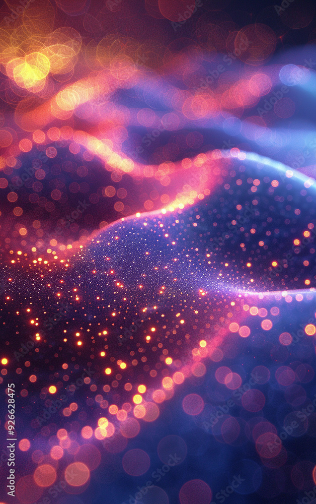 Poster a colorful, abstract image with a lot of dots and swirls. the colors are bright and vibrant, giving 