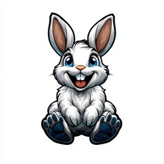 A joyful rabbit with a big smile, colorful line drawing, children's style, simple attire, clean pure white background, hand-drawn material, easy to cut out, 1:1 aspect ratio