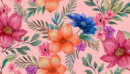 Pattern flower design seamless wrapper painted watercolor fashion background floral drawing wallpaper nature spring
