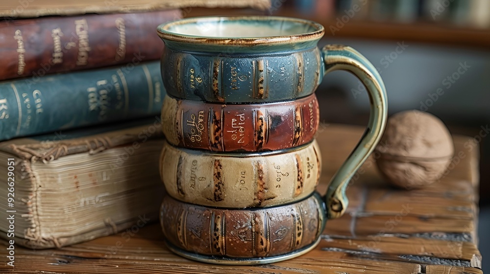 Poster a stack of books beside a mug, creating a cozy reading .