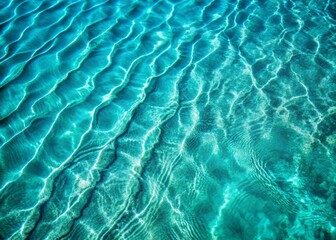 Obraz premium Vibrant turquoise water surface textures fill the frame in a stunning flat lay aerial shot, showcasing intricate ripples and patterns from a top-down perspective.
