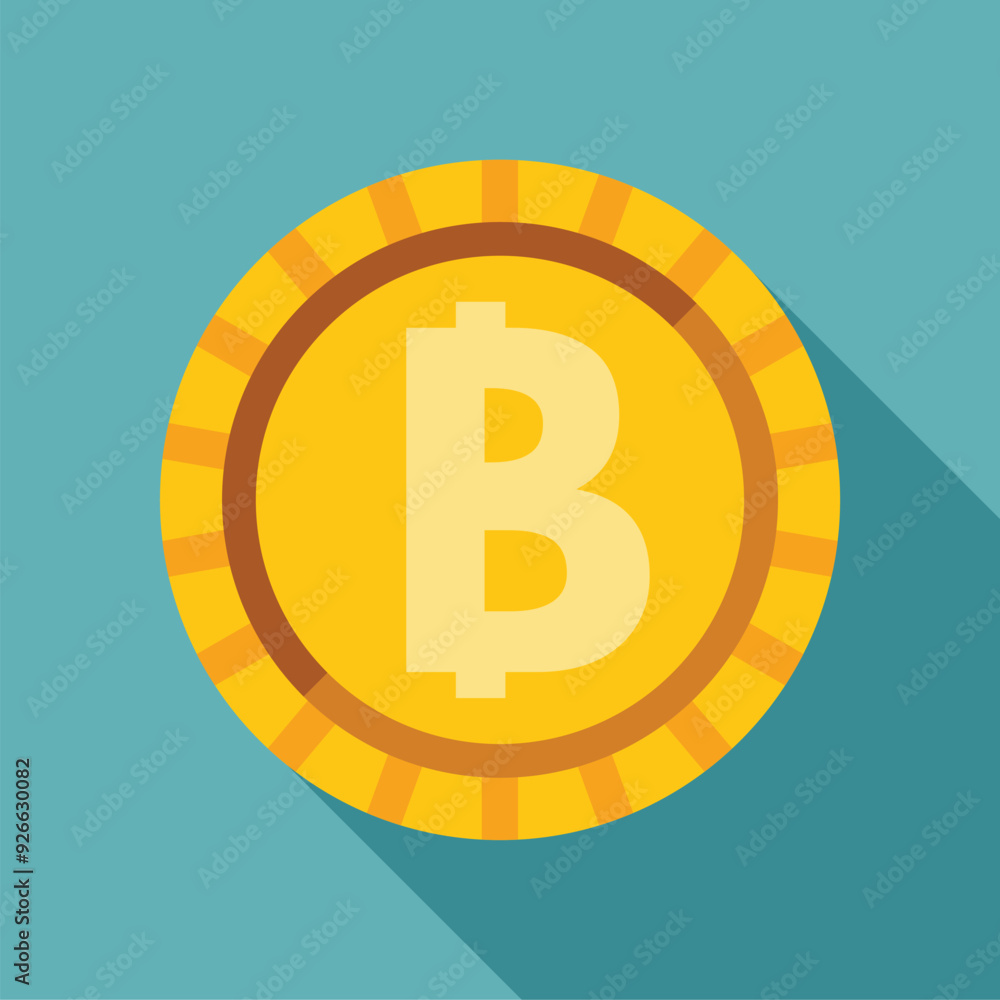 Wall mural Golden coin with the bitcoin symbol is laying on a blue background