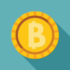 Golden coin with the bitcoin symbol is laying on a blue background