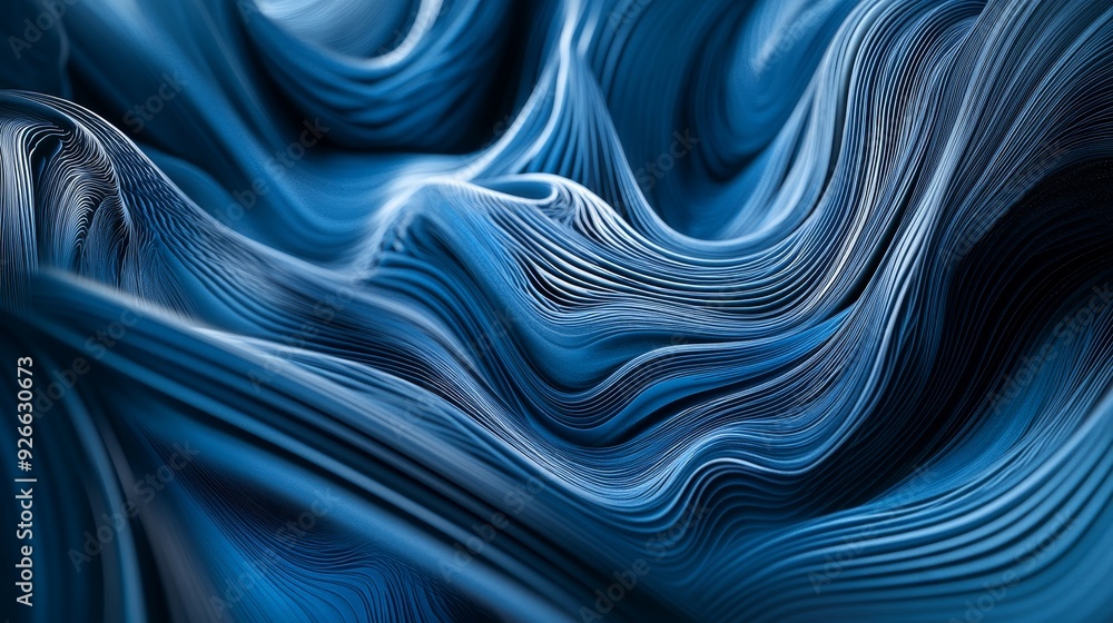 Poster abstract blue and white swirling lines create a dynamic and textured background.