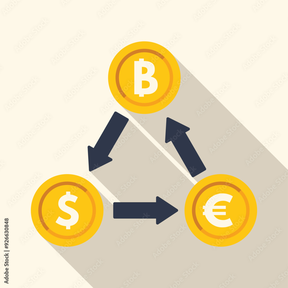 Poster concept of cryptocurrency exchange showing converting from bitcoin to euro and dollar and vice versa