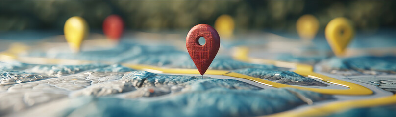 3D Icon Set of Maps, Location Pins, and Directions on White Background with Depth of Field f2.8, Isolated Objects