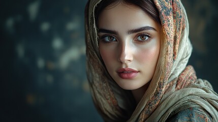 A detailed image of a Turkish woman with a focus on her traditional or modern attire and expressive features, isolated on a dark background