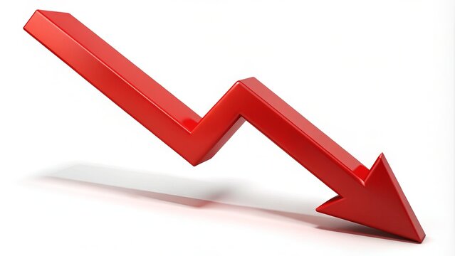 A red arrow pointing downwards on a white background, symbolizing a decline or decrease in sales, profit, or performance in a business or financial context.