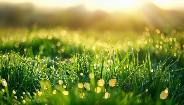 Summer nature meadow grass dew spring green