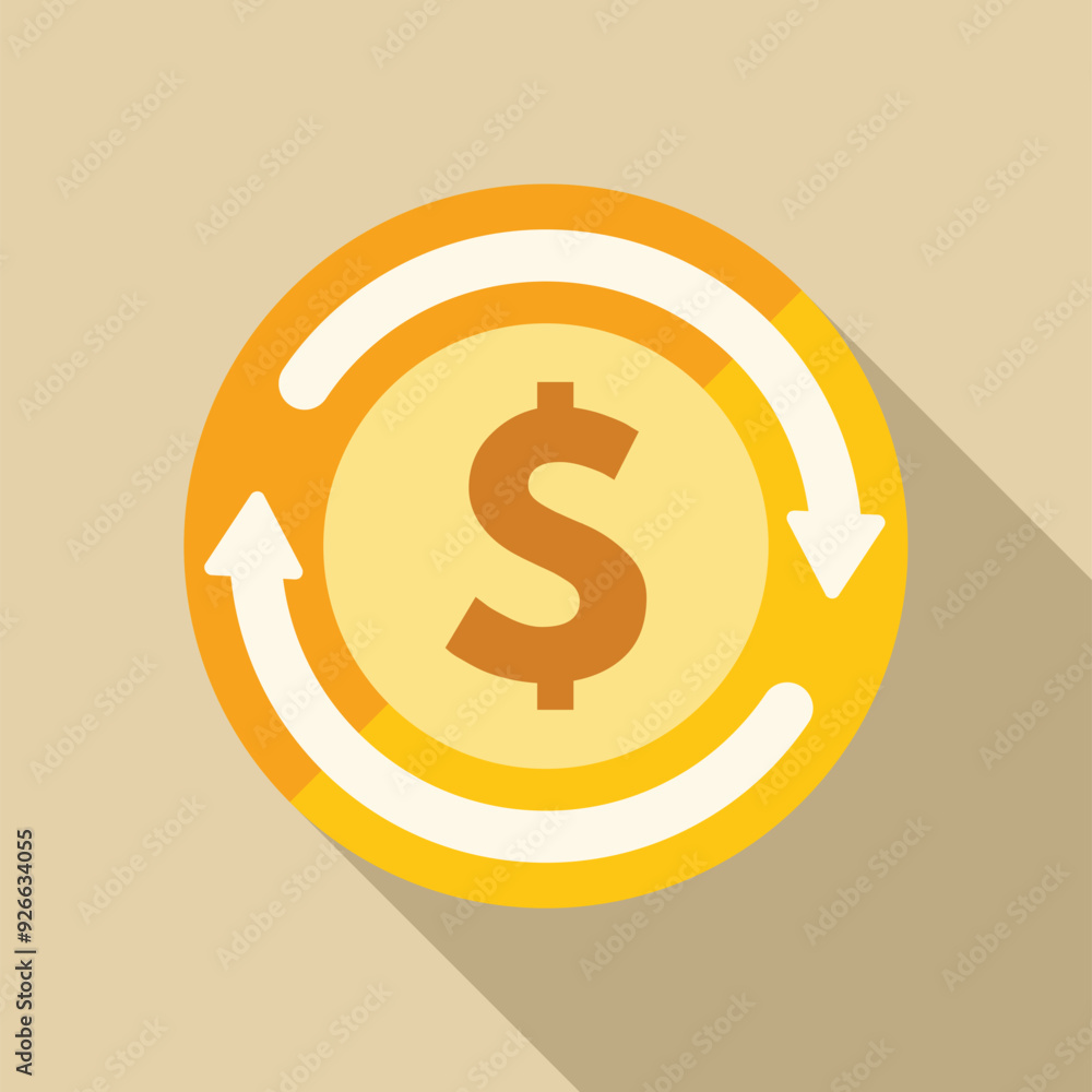 Poster money circulation concept with dollar coin rotating with arrows