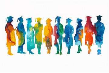 A group of people in graduation gowns are lined up in a row