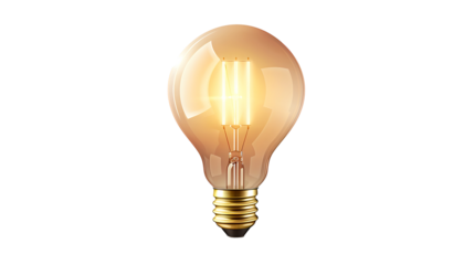 Classic light bulb with a glowing filament, detailed and realistic, isolated on a white background
