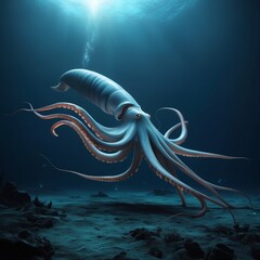 Octopus in the dark deep sea