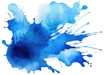 Abstract blue watercolor splash, chaotic pattern isolated on transparent background. Generative AI