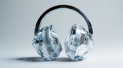 A crystal headphone speaker with a polished finish, centered against a white backdrop.