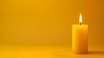 Single candle with copy space on yellow background