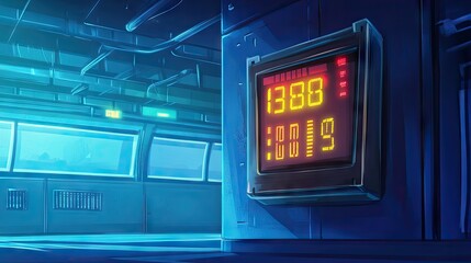 A cartoon electronic scoreboard with a close score, centered on a vibrant blue background.