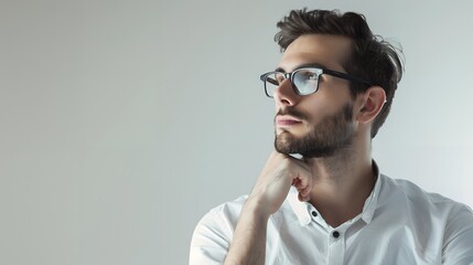 Fototapeta premium thinking man looking right on white background