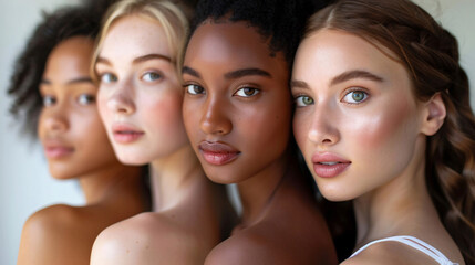 Obraz premium Young women of diverse ethnicities are standing close together. Generative AI.