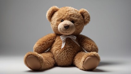 Obraz premium Cute, brown teddy bear with a white bowtie sitting down.