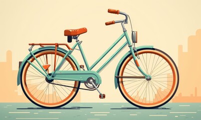 Naklejka premium Vintage bicycle on street, flat design, front view, nostalgic theme, animation, Complementary Color Scheme