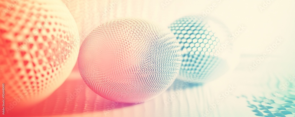 Poster abstract colorful spheres with textured patterns.