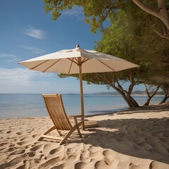 Beautiful landscape on a beach as well as superb chair