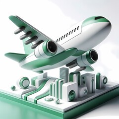 3D Render of Green Airplane Model isolated on a white background