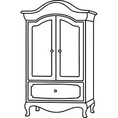 Armoire, right side view line art vector illustration
