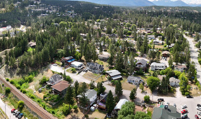 Aerial view of Invermere town along the lake, British Columbia - Canada