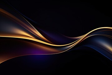 Abstract gold and blue wave design on black background.