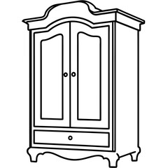 Armoire, right side view line art vector illustration