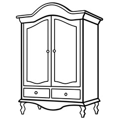 Armoire, right side view line art vector illustration