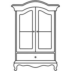 Armoire, right side view line art vector illustration