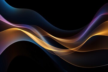 Fototapeta premium Abstract golden and blue waves on black background.