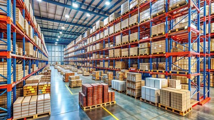 A sprawling warehouse filled with stacked crates and shelves, highlighting the efficiency and scale of wholesale operations and bulk goods distribution.