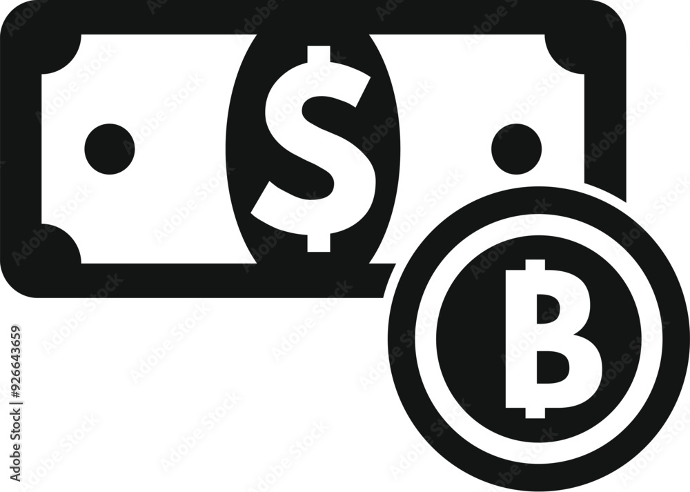 Aufkleber simple vector icon of a bitcoin replacing a dollar bill, representing the concept of cryptocurrency 