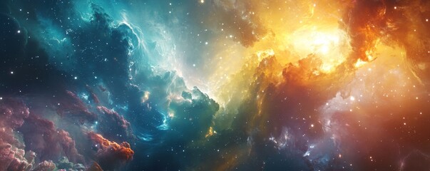 Obraz premium Abstract cosmic background with vibrant colors and swirling clouds.