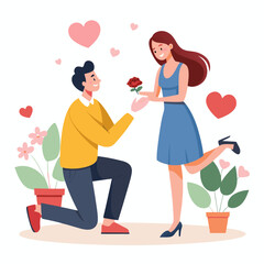 Boyfriend propose to her sweet girlfriend art vector illustration