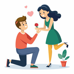 Boyfriend propose to her sweet girlfriend art vector illustration