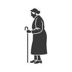 Silhouette of an Elderly Woman with a Walking Stick