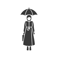 Silhouette of a Person in a Raincoat with an Umbrella