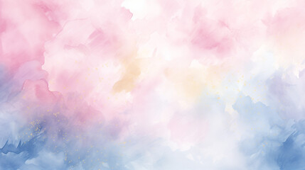 Soft Pastel Watercolor Clouds in Pink, Blue, and Yellow with Copy Space