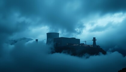 Obraz premium a dark isolated factory on the high place surrounding mountains