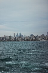 Fototapeta premium Between the two sides of Istanbul, in the middle of the sea. Istanbul, Turkey.