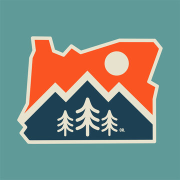 recommend clip art: Oregon State Map with retro line, nature design, perfect for print, apparel, sticker, etc