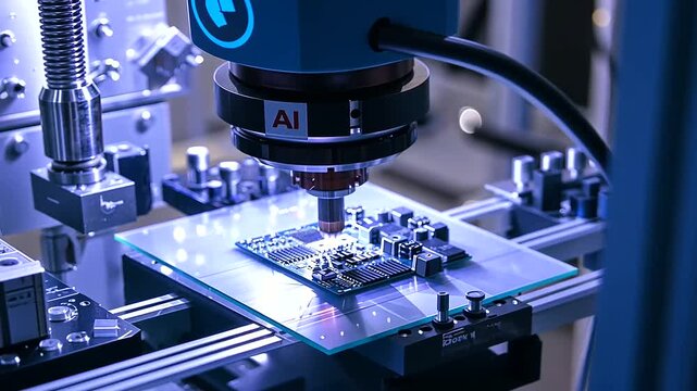 Precision machinery delicately handling silicon microchips, each one featuring the distinct