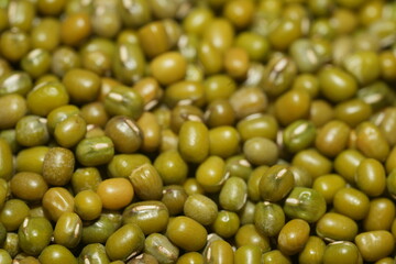 Mung beans (Vigna radiata) are small, green legumes widely cultivated for their high nutritional value and versatility in cooking. Native to Asia|綠豆