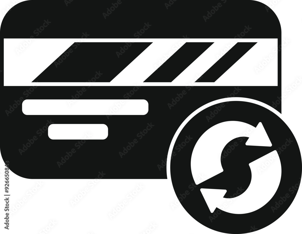 Poster simple vector icon representing a credit card with a recurring payment symbol, ideal for illustratin