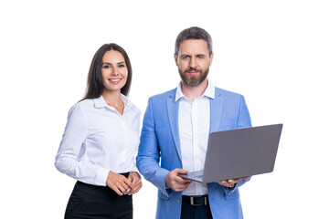 agile business. remote business work. boss and employee using laptop. businesspeople isolated on...